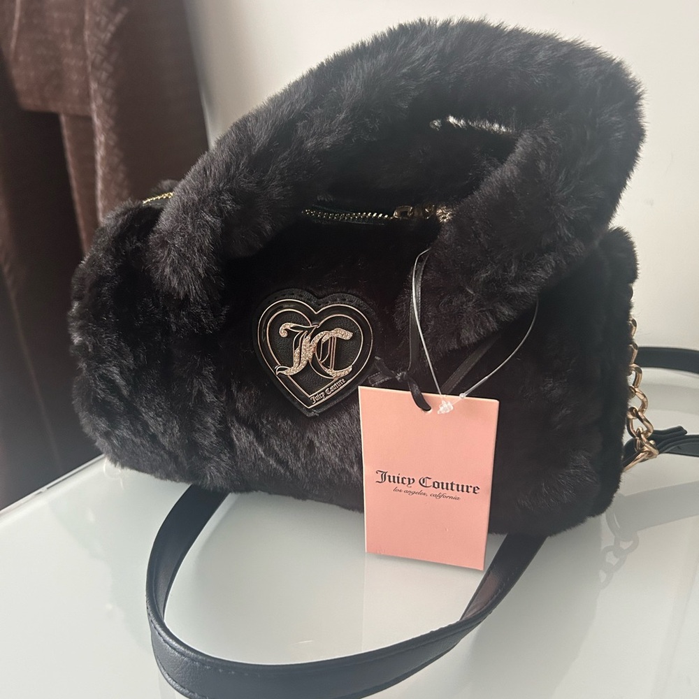 Black Faux Fur Barrel Bag